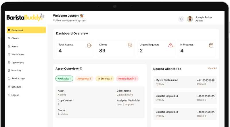 BaristaBuddy dashboard